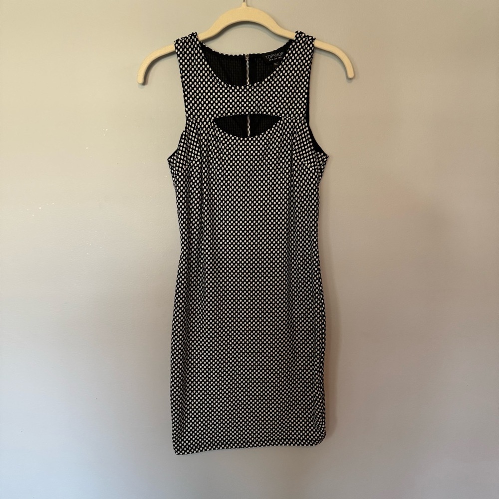Topshop Black and White PolkaDot Dress with Cutouts